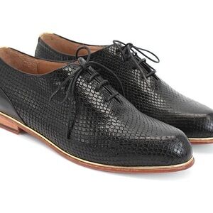 JOHN FLUEVOG “Mariella” snakeskin leather oxfords